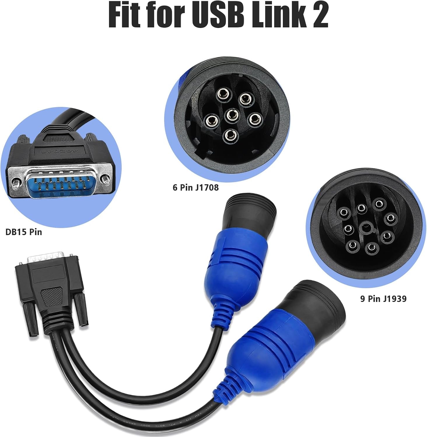 OBD 2 OBD II Y Cable DB15 to Type2 9 Pin and 6 Pin Diagnostic Cable(J1962 DB15 Pin Adapter) Compatible for Nexiq USB Link 2 (6-9 PIN)