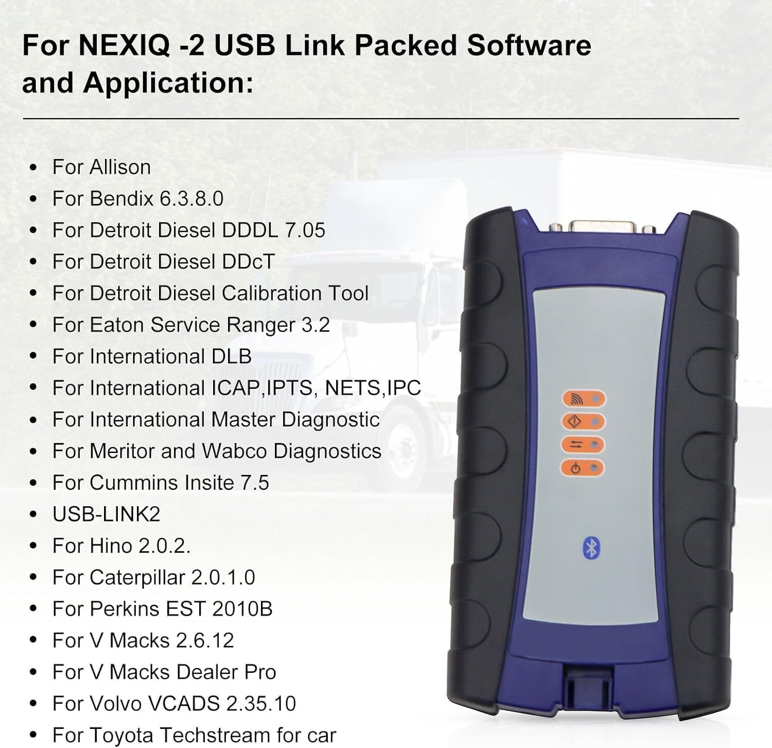 Usb-Link Nexiq N2+BT Diagnostic Tool with Cables, Bluetooth Nexiq USB Link 2 Heavy Duty Truck Scanner Diagnosis